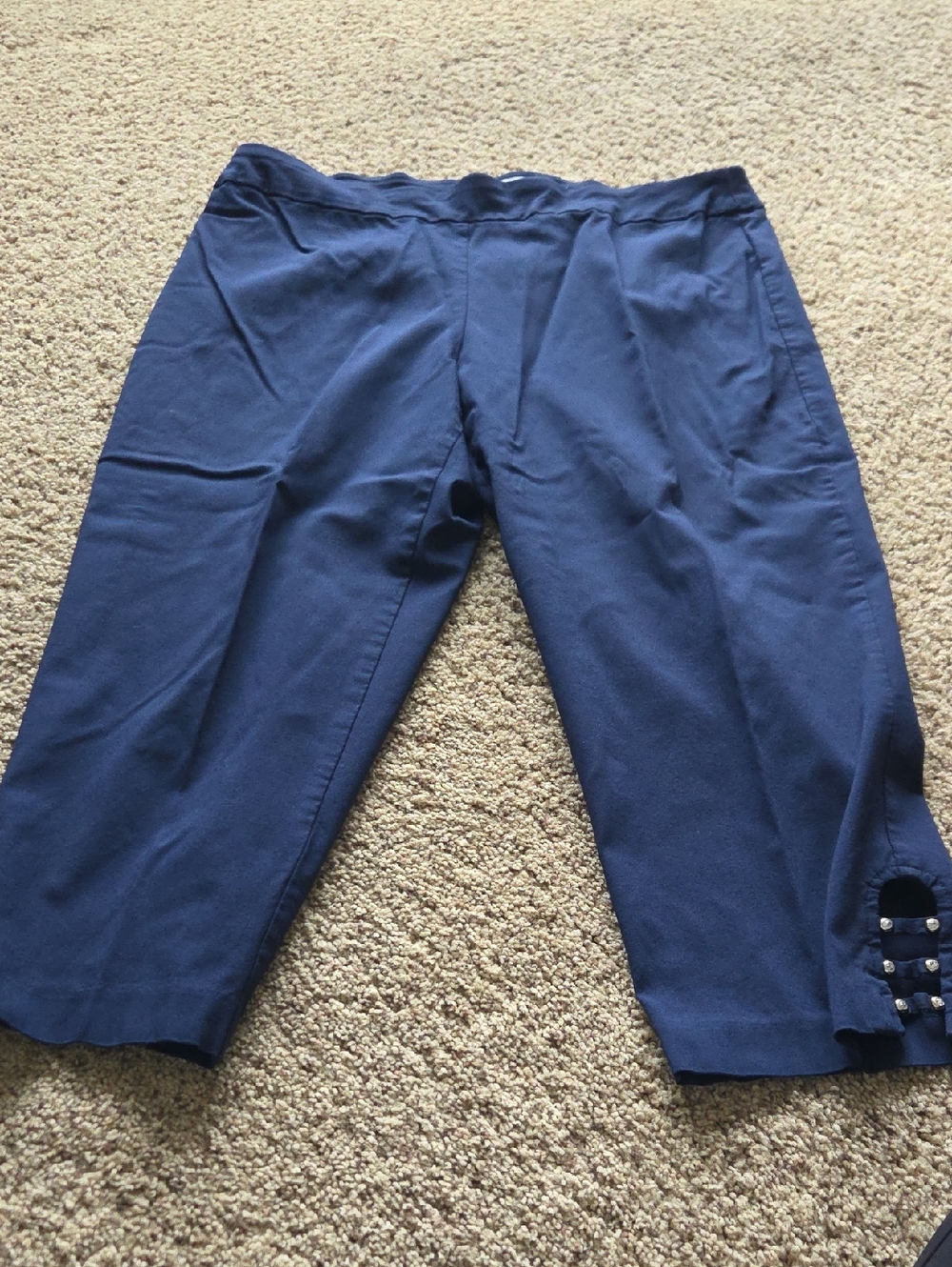 JM Collection Navy Capris with Hem Button Detail